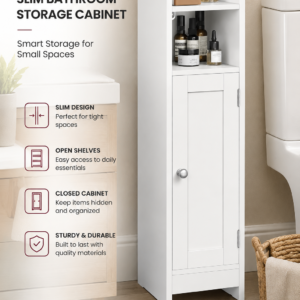 VASAGLE Slim Bathroom Floor Storage Cabinet with Door and Shelves